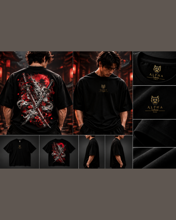 Alpha Lykos Crimson Oni Moon Katana Oversized T-Shirt