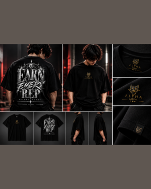 Alpha Lykos Earn Every Rep Wolf Emblem Oversized T-Shirt – 100% Cotton