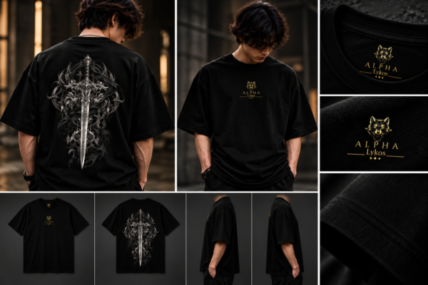 Alpha Lykos Gothic Sword Streetwear Oversized T-Shirt – 100% Cotton