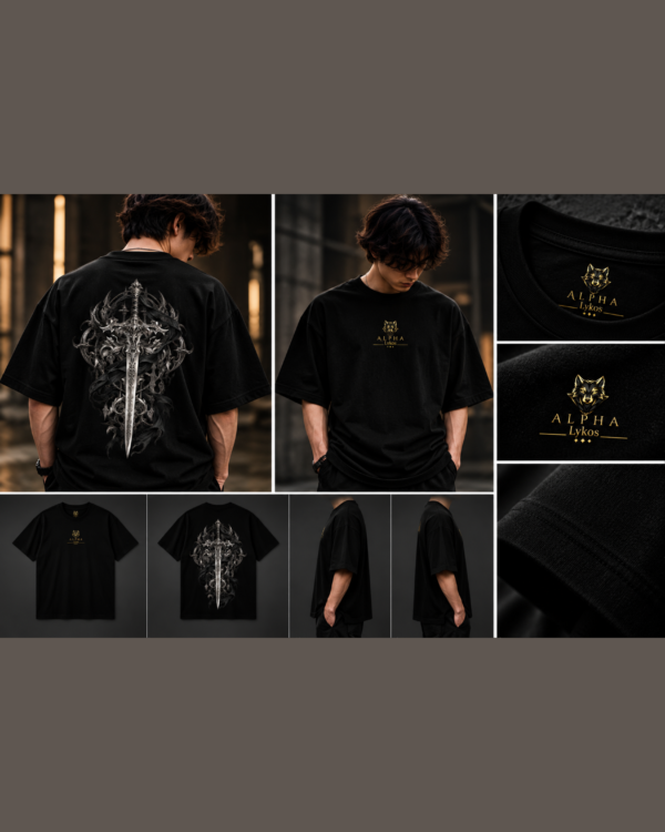 Alpha Lykos Gothic Sword Streetwear Oversized T-Shirt – 100% Cotton