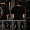 Alpha Lykos Ink-Wrapped Katana and Blossoms Oversized T-Shirt – 100% Cotton